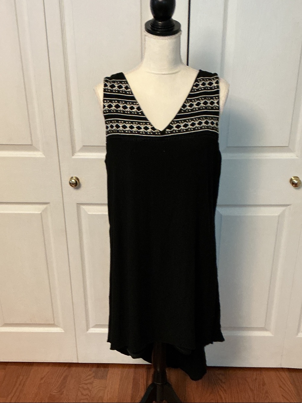 Apt. 9 Black Midi Dress with White Embroidered Yoke